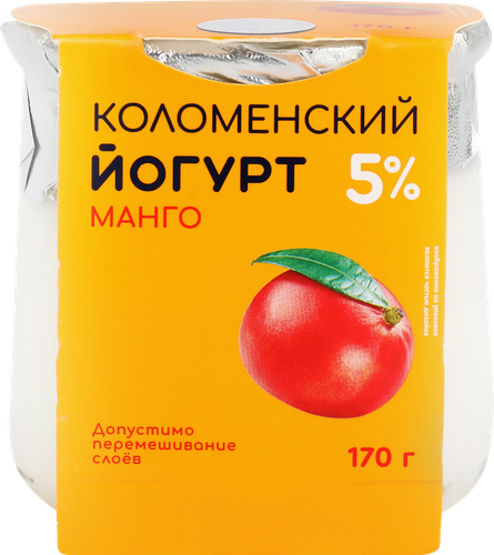 Йогурт КОЛОМЕНСКИЙ Манго 5%, без змж, 170г, вид