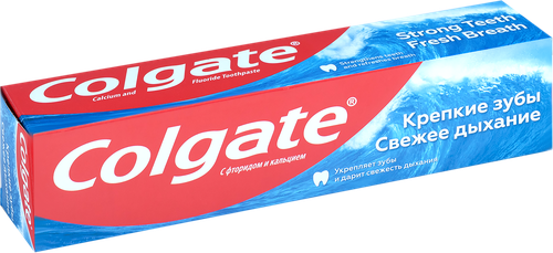 Зубная паста COLGATE Крепкие зубы Свежее дыхание для укрепления эмали и защиты от кариеса, 100мл, крупный план