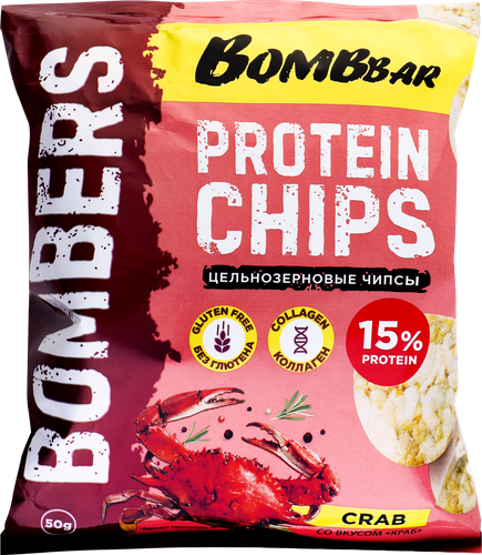 Чипсы цельнозерновые протеиновые BOMBBAR со вкусом краб, 50г, фотография