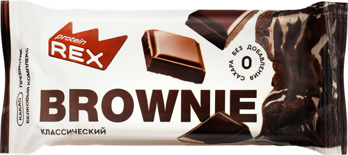 Пирожное протеиновое PROTEINREX Brownie, классическое, 50г, крупный план