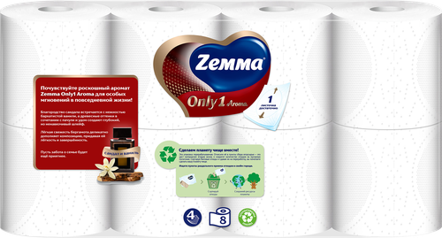 Бумага туалетная ZEMMA Only1 Aroma 4 слоя, 8шт, картинка