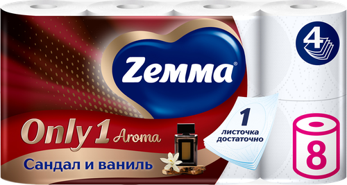 Бумага туалетная ZEMMA Only1 Aroma 4 слоя, 8шт, детальное фото