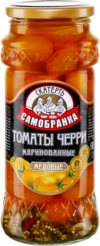 Томаты маринованные СКАТЕРТЬ-САМОБРАНКА Медовые, черри желтые, 580мл, крупный план