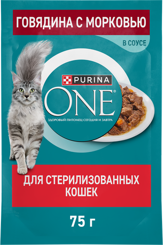 Корм влажный для взрослых кошек PURINA ONE Говядина и морковь, для стерилизованных, 75г, фотография