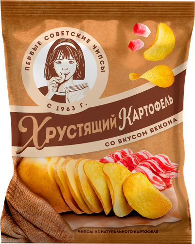 Чипсы картофельные ХРУСТЯЩИЙ КАРТОФЕЛЬ со вкусом бекона, ломтики, 70г, фото