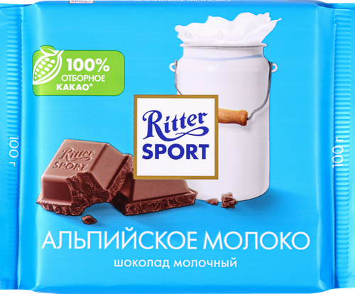 Шоколад молочный RITTER SPORT Альпийское молоко, 100г, вид