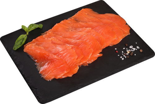 Форель Радужная слабосоленая филе-ломтики ЛЕНТА FRESH, весовая, крупный план