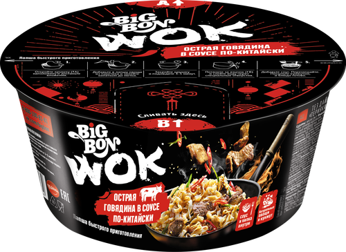Лапша BIGBON Wok, говядина в соусе по-китайски, 85г, картинка