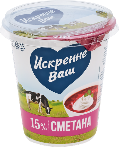 Сметана ИСКРЕННЕ ВАШ 15%, без змж, 300г, фото