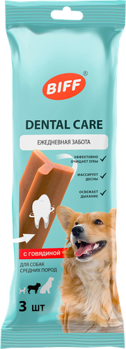 Лакомство для собак BIFF Dental Care Снек жевательный с говядиной, для средних пород, 77г, фотография