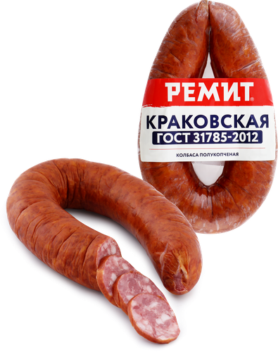 Колбаса полукопченая РЕМИТ Краковская ГОСТ, 350г, детальное фото