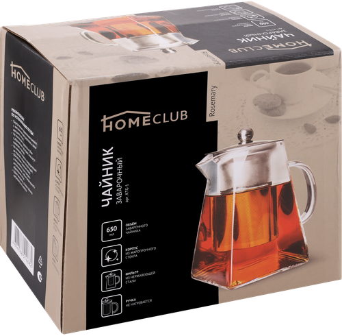Чайник заварочный HOMECLUB Rosemary, боросиликатное стекло, нержавеющая сталь, 650мл, картинка