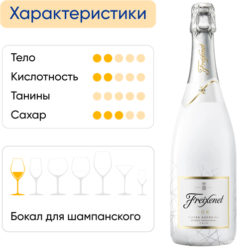 Вино игристое FREIXENET Ice Cava Фрешенет Кава выдержанное белое полусладкое, 0.75л, крупный план