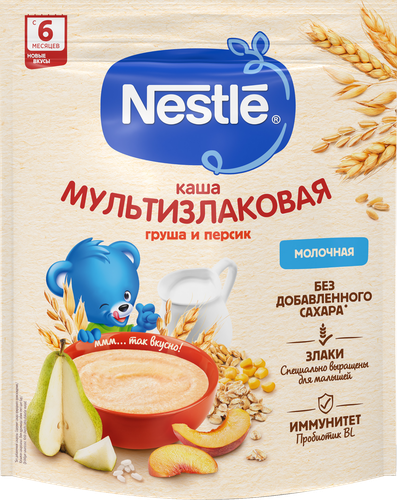 Каша мультизлаковая NESTLE молочная, с грушей и персиком, с 6 месяцев, 200г, фотография