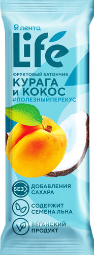 Батончик фруктовый ЛЕНТА LIFE Курага и кокос, 33г, вид