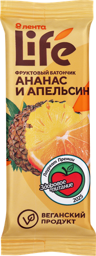 Батончик фруктовый ЛЕНТА LIFE Ананас и апельсин, 33г, вид