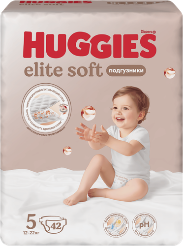 Подгузники HUGGIES Elite Soft 5 12–22кг, 42шт, фото