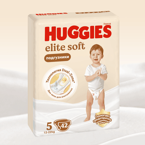 Подгузники HUGGIES Elite Soft 5 12–22кг, 42шт, изображение