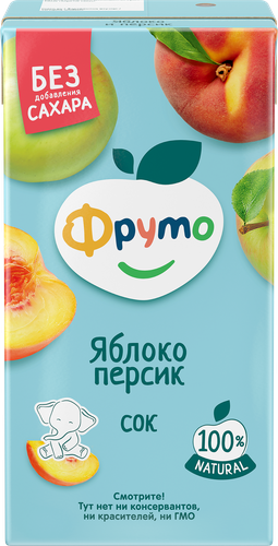 Сок ФРУТОНЯНЯ Яблоко, персик без сахара, с 3 лет, 500мл, крупный план