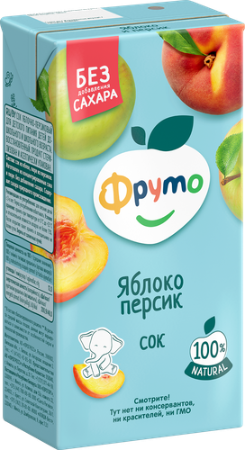 Сок ФРУТОНЯНЯ Яблоко, персик без сахара, с 3 лет, 500мл, крупный план