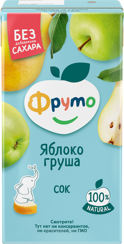 Сок ФРУТОНЯНЯ Яблоко, груша с мякотью без сахара, с 3 лет, 500мл, крупный план