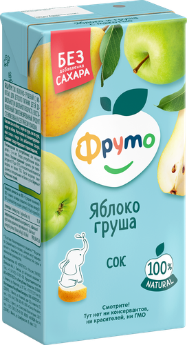 Сок ФРУТОНЯНЯ Яблоко, груша с мякотью без сахара, с 3 лет, 500мл, фото