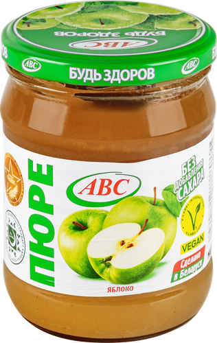 Пюре фруктовое ABC Будь здоров Яблоко, без сахара, 450г, детальное фото