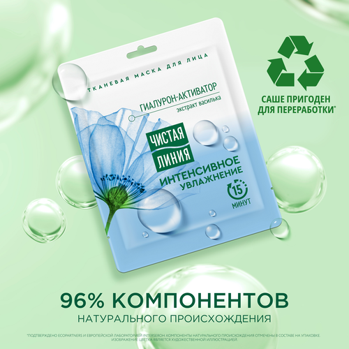 Маска тканевая для лица ЧИСТАЯ ЛИНИЯ Интенсивное увлажнение с экстрактом василька, 19,7г, детальное фото