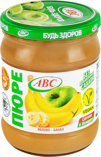 Пюре фруктовое ABC Будь здоров Яблоко-банан, без сахара, 450г, фотография