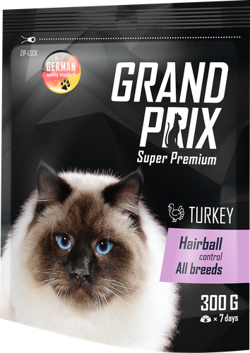 Корм сухой для взрослых кошек GRAND PRIX Hairball Индейка, для выведения шерсти из желудка, 300г, фото