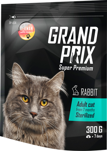 Корм сухой для взрослых кошек GRAND PRIX Adult Sterilized Кролик, для стерилизованных, 300г, крупный план