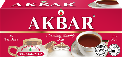 Чай черный AKBAR Красно-белая серия Ceylon байховый, 25пак, детальное фото