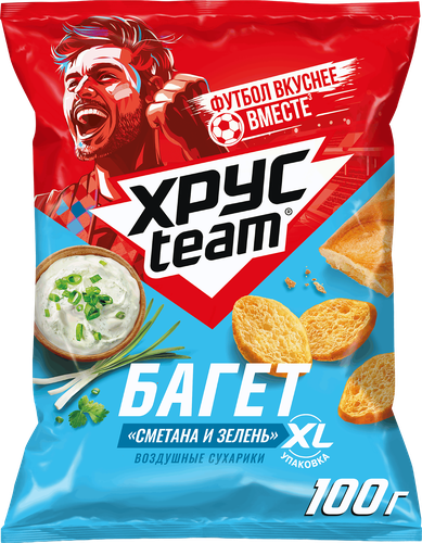 Сухарики воздушные ХРУСTEAM Багет Сметана-зелень, 100г, картинка