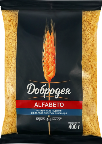 Макароны ДОБРОДЕЯ Alfabeto группа А, высший сорт, 400г, фото