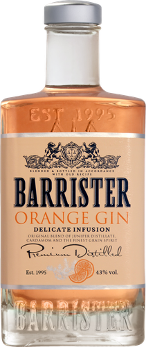 Джин BARRISTER Orange дистиллированный 43%, 0.7л, крупный план