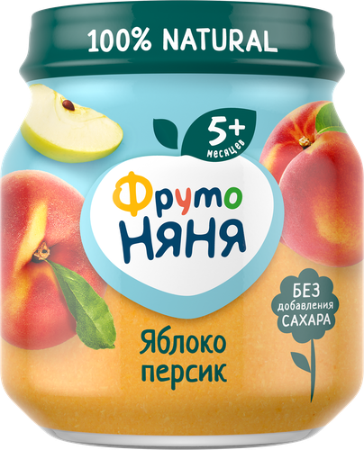 Пюре фруктовое ФРУТОНЯНЯ Яблоко, персик, с 5 месяцев, 100г, фотография