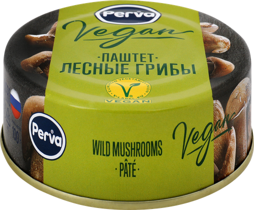 Паштет PERVA Extra Vegan, с лесными грибами, 100г, крупный план