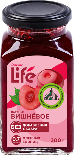 Варенье ЛЕНТА LIFE Вишневое, без сахара, 300г, фото