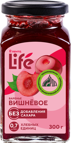 Варенье ЛЕНТА LIFE Вишневое, без сахара, 300г, фотография