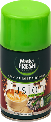 Баллон сменный для автоматического освежителя воздуха MASTER FRESH Ароматный капучино, 250мл, крупный план