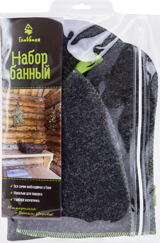 Набор банный ГЛАВБАНЯ Шапка, рукавица и коврик, серый войлок, Арт. Б16-1, фото
