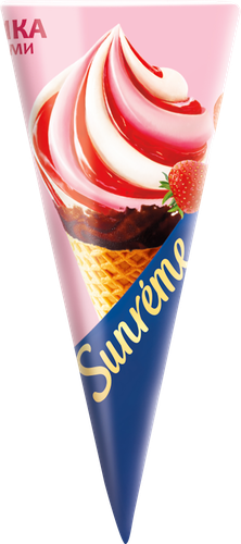 Мороженое SUNREME Клубника со сливками 10,8%, без змж, вафельный рожок,  73г, изображение