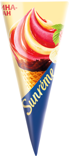 Мороженое SUNREME Малина-банан 8,5%, без змж, вафельный рожок, 78г, картинка