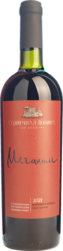 Вино СОЛНЕЧНАЯ ДОЛИНА Меганом Крым Российское красное сухое, 0.75л, крупный план