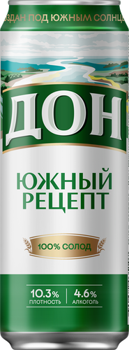Пиво светлое ДОН Южный рецепт пастеризованное 4,6%, 0.45л, картинка