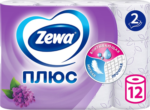 Бумага туалетная ZEWA Плюс Сирень 2-слоя, 12шт, крупный план