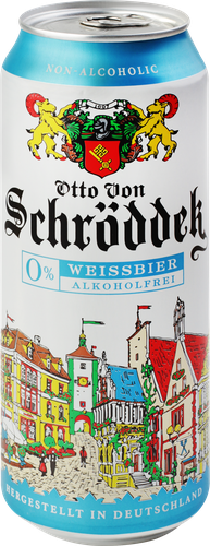 Пиво безалкогольное светлое OTTO VON SCHRODDER Weissbier пшеничное нефильтрованное пастеризованное 0,5%, 0.5л, крупный план