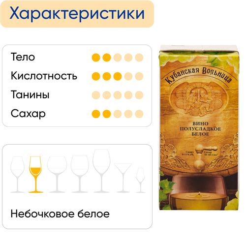 Вино КУБАНСКАЯ ВОЛЬНИЦА белое полусладкое, 1л, изображение