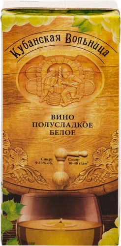 Вино КУБАНСКАЯ ВОЛЬНИЦА белое полусладкое, 1л, детальное фото