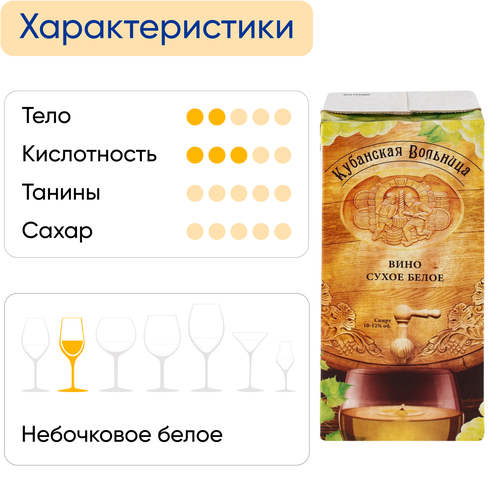 Вино КУБАНСКАЯ ВОЛЬНИЦА белое сухое, 1л, изображение